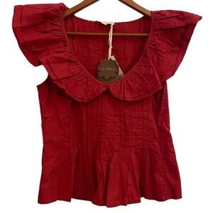Anthropologie Forever That Girl Ruffle Collar Pintuck Cottagecore Romantic Top